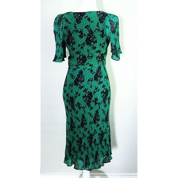 Caroll Paris Green Crinkle Floral Midi Dress Size 38 (US 6) Viscose Lined - Picture 6 of 12
